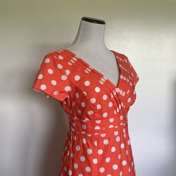 Boden Peachy Orange Pokadot Midi Dress, Size 2 - Picture 2 of 10